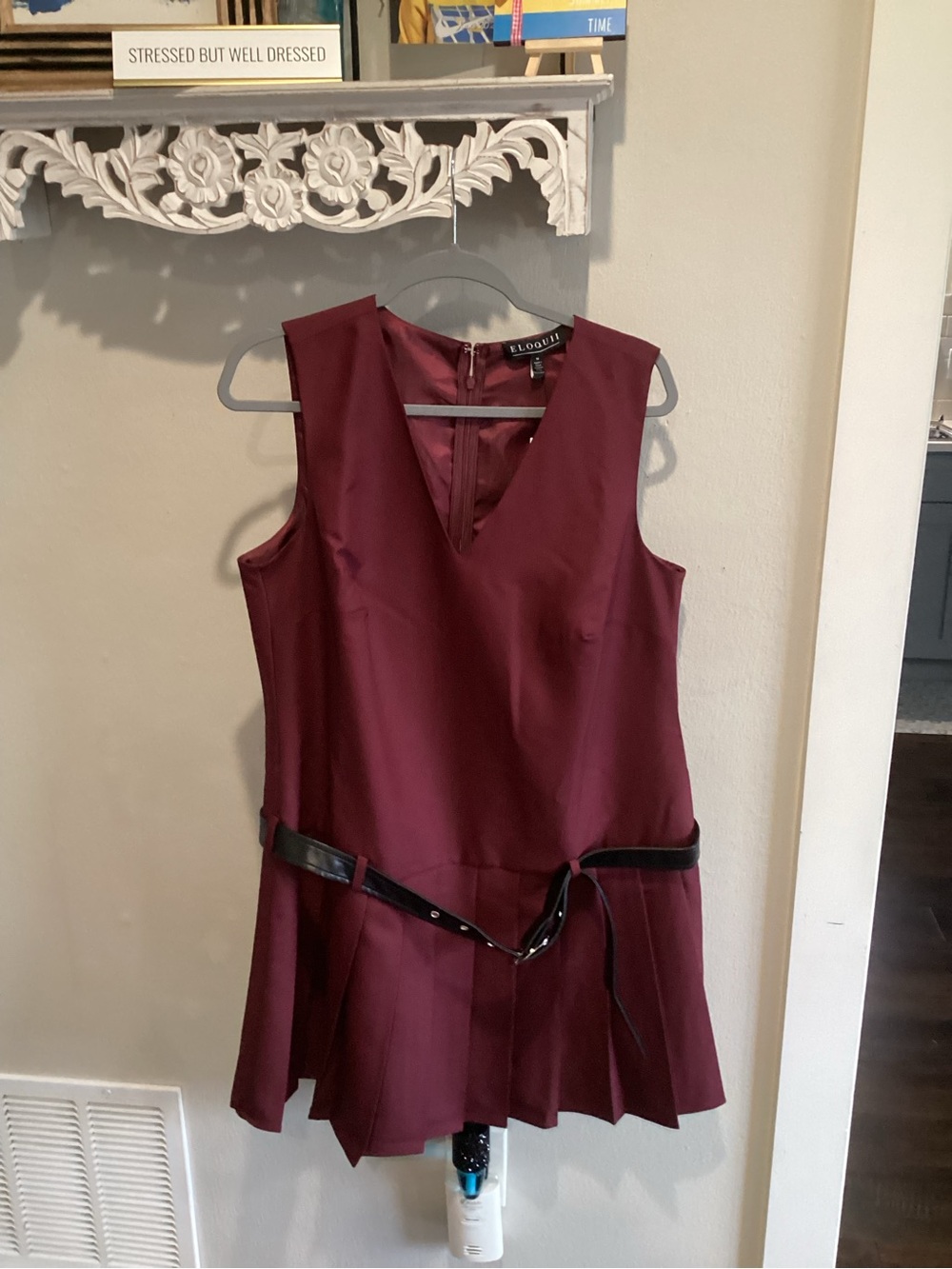 NWT - Eloquii Burgundy Pleated Sleeveless Dress with Belt